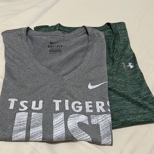 Under Armor shirt size M Green & Nike DryFit TSU Tigers shirt V Neck Tee Size M